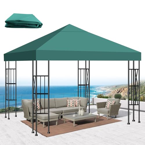 10x10 Gazebo Canopy Replacement Top, 300D High-Density Waterproof Single Layer Gazebo Cover with Heavy Duty Sun Shade Canopy, Folded UV Blocking Canopy Roof for Outdoor Patio Garden Tent Top (Green)
