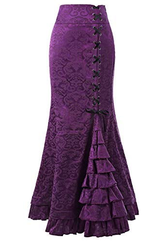 chouyatou Women's Retro Lace-Up Drawstring Tiered Ruffle Maxi Long Mermaid Pencil Skirt