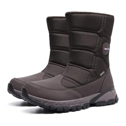 SILENTCARE Men's Winter Waterproof Snow Boots Warm Slip On Mid-Calf Zipper Booties Lightweight Outdoor Athletic (Brown, 12) Cover