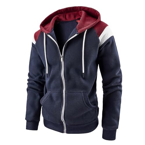 Men's Full Zip Hoodie Color Block Jackets slim Fit Long Sleeve Lightweight Sweatshirt With Kanga Pocket