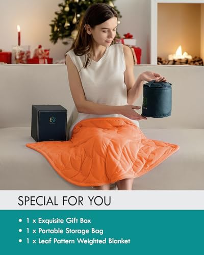 Image of Kaisa Weighted Lap Blanket 5 lbs 23 inch x 29 inch, Cozy Luxury Crystal Velvet Small Weighted Blanket for Adults, Portable Travel Weighted Blanket for Relaxation, All-Season Blanket, Machine Washable, Orange