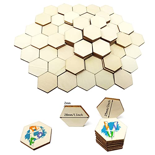 Honbay 100Pcs 25Mm/1Inch Hexagon Unfinished Blank Wood Pieces Wood Slices Wood Chips Embellishments For Diy Crafts, Home Decoration, Board Games, Early Childhood Education, Etc #TOP1
