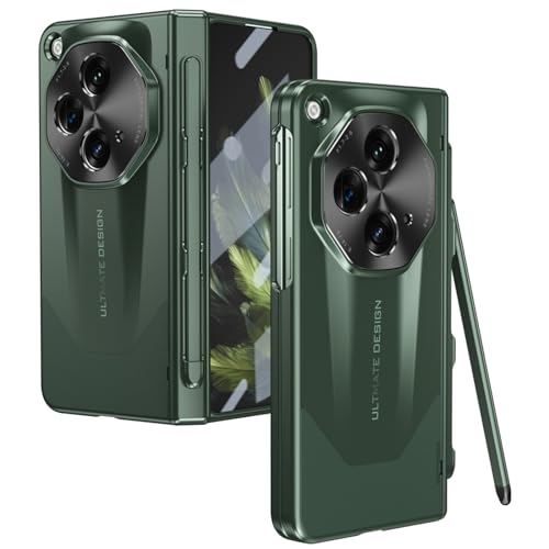 YQODSZ OnePlus Open Case with Stylus & Pen Holder, Octagon Camera & Screen Protector, Hinge Protection, PC Material, Green
