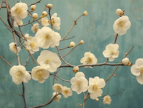 Diamond Painting fleurs blanches pour décoration murale salon - Grand format DIY maison 70x90