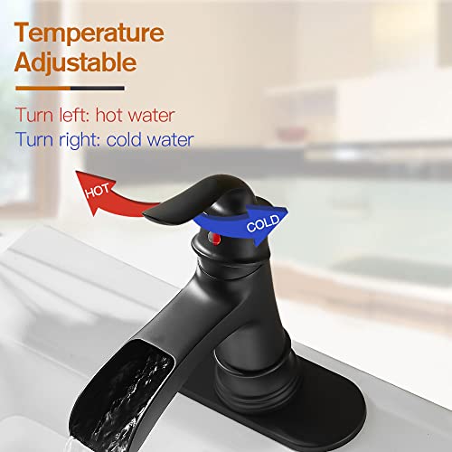 Fransiton Waterfall Faucet Bathroom Faucet Single Handle One Hole Oil Rubbed Bronze Finish Large Spout Lavatory Faucets Oil Rubbed Bronze Waterfall Faucet (Matte Black) #TOP4