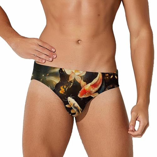 Japanese Fish in Lotues Mens Swim Briefs Quick Dry Swim Trunk Bikini Underwear Swimsuit