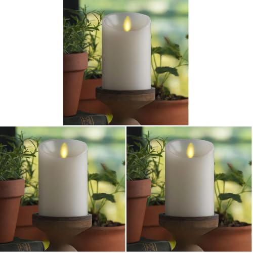 Image of Luminara - Flameless LED Battery Operated Flickering Pillar Candles - White - Pack of 3-3x4.5 - Realistic Moving Flame Real Wax Indoor /Outdoor Decor