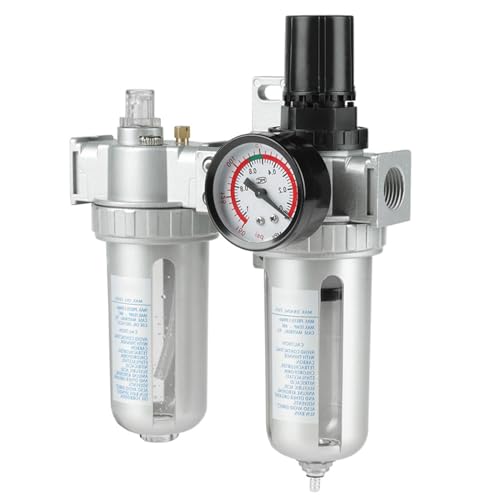 Telituny Druckminderer Druckluft, 1/2 Zoll Öl Wasser Regulator mit Manometer, Aluminiumlegierung Luftfilterregler Pneumatischer Druckluftfilterregler, für Druckluftkompressor