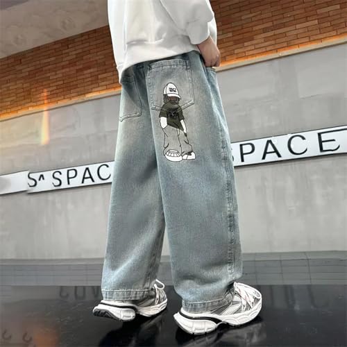 Boys Baggy Jeans for Kids Teens,Loose Fit Elastic Waist Cargo Pants,Y2K Denim with Pockets,Straight Wide Leg Jeans4