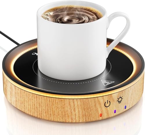 Image of Mug Warmer, 3 Temperature Settings, Auto Shut Off (2-12H), Max 176F, 36W Cup Warmer Design with Ambient Light,Ideal Gift for Home & Office (Wood Grain)