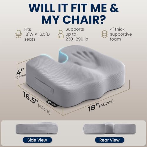 Image of 5 STARS UNITED Seat Cushion - Memory Foam Chair Cushion for Tailbone Pain Relief - Ergonomic Support for Coccyx, Sciatica & Butt - Office, Desk & Gaming Chair, Car Seat, Wheelchair, Airplane, L Gray