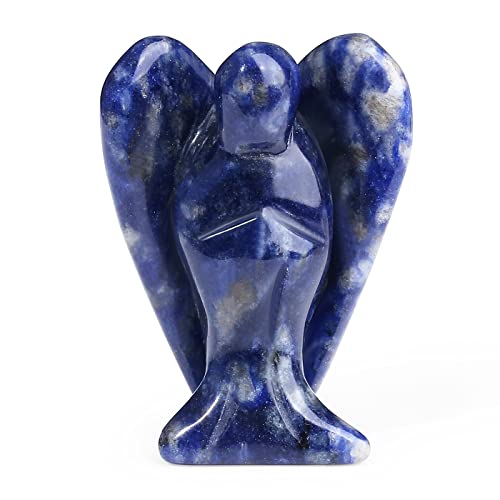 XIANNVXI Blue Sodalite Crystal Angel Figurine Decor Blue Ornament for Living Room Healing Crystal Gemstone Statue Reiki 1.5" Guardian Angels Ornament for Desk Decor Cute Room Decor