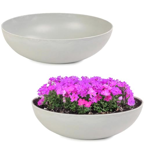 Matches21 - Macetas para exteriores (2 cuencos decorativos grandes, color gris mármol, 37 cm, para jardín, balcón o cementerio como cuenco para tumba)