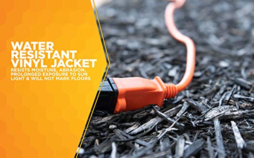 Woods 0723 16/2 Sjtw General Purpose Extension Cord, Light Duty, Ideal For Landscaping And Powering Appliances, Water Resistant Flexible Vinyl Jacket, Durable Molded Plug, 50 Foot, Orange #TOP5