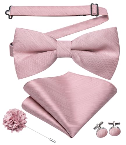 Image of Hi-Tie Bow Ties for Men Pre-Tied Pocket Square with Cufflinks Mens Bowtie Sets for Wedding Formal Party