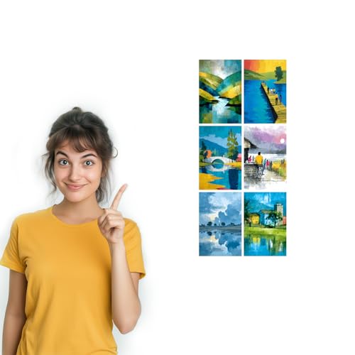 Image of SiddArtify Abstract Landscape Wall Art Prints Set - Modern Scenic Poster Decor for Living Room Office - Set of 2-4x6 Inch - Board (Pack of 6) - Sticker (Pack of 6)