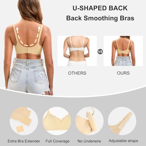 Image of Womens Seamless T-Shirt Bras 3 Pack Wireless Comfy Jelly Bra, Full Coverage Bralette No Show Under Clothes