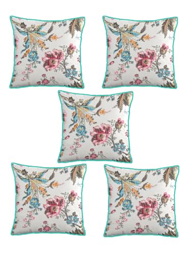 Image of Pure Cotton Quilted Cushion Cover 16x16 Inch | Anokhi Print Decorative Throw Pillow Cover | Soft Cotton Sofa Cushion Cover with Hidden Zipper | Living Room Bedroom Home Decor