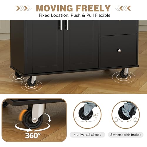 image for Shintenchi Kitchen Island with Folding Drop Leaf, Rolling Island Table