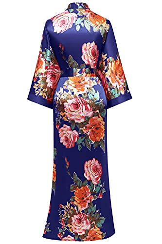 Image of BABEYOND Women's Kimono Robe Long Satin Silky Floral Lightweight Bridesmaid Wedding Bachelorette Party Robe