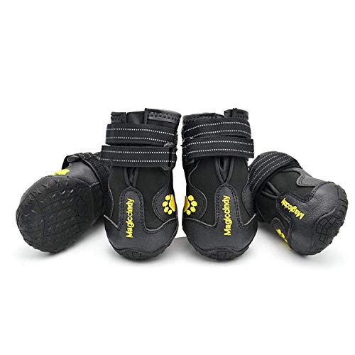 PETCUTE Botas para Perros Botas de Agua para Perros Antideslizantes Zapatos Protectores de Pata para Perros Pequeños Medianos y Grandes(Negro 7#)