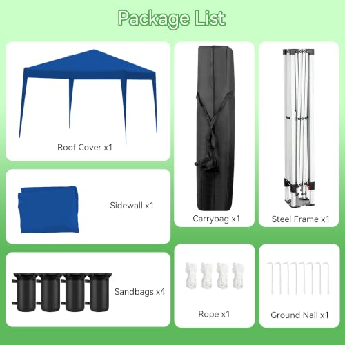 Image of 10x10 Blue Pop-Up Awning, Height-Adjustable, Portable Gazebo, One-Click Setup, Comes with a Storage Bag on Wheels-Perfect for Summer Parties, Outdoor Weddings, Backyard Barbecues, and Beach Events