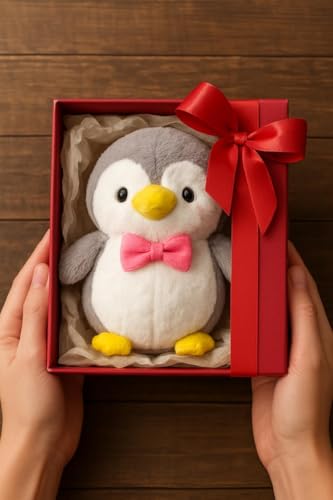 Image of SCOOBA Super Soft Grey Penguin Soft Toys for Kids Babies 25cm(Grey Penguin with Bow)