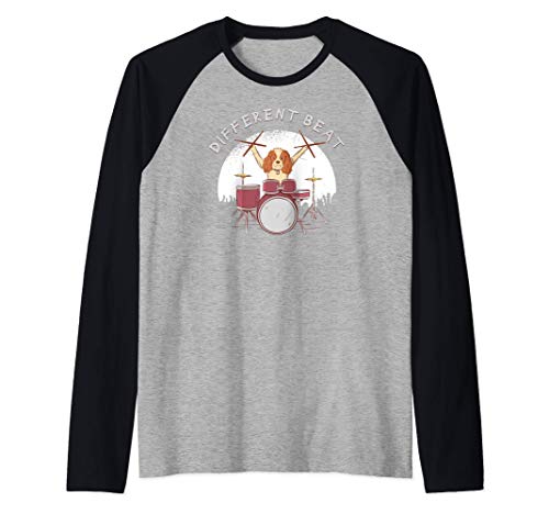 Drum Kit Rebel Dog Music Player Design Gift Camiseta Manga Raglan