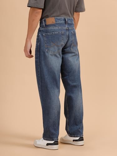 Image of WROGN Men's 100% Cotton Jeans | Solid | Baggy Fit