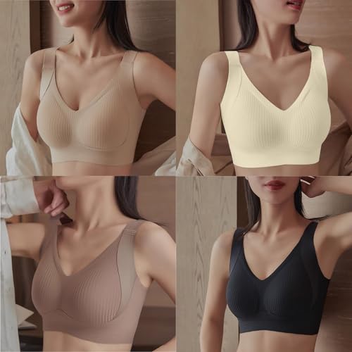 3 Pack of Wireless Bras for Women 2025 Adjustable Push Up Bra Ribbed Full Coverage Plus Size Sports Bralette3