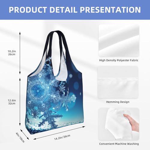 Canvas Tote Bag for Women Shoulder Tote Purse Reusable Grocery Bag Blue christmas snowflake Aesthetic Shopping Bags2
