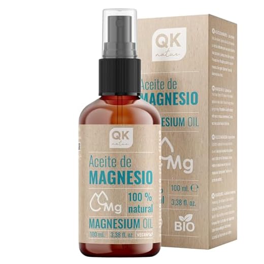 QKnatur - Aceite de magnesio Spray 100% Puro (100 ml) Botella de vídrio + dosificador spray - Para deportistas, articulaciones, relajación muscular, sueño, pies