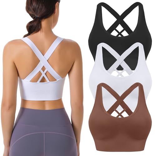 Image of High Support Sports Bras for Women,Criss Cross Strappy Back Seamless Padded | Removable Pads, A-DD Cup, Full Coverage, Seamless, Wireless, Scoop Neck, Cropped Bra, for Workout Yoga Gym Exercise Athletic