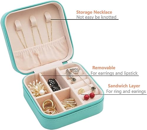 Image of Zephorus Leather Small Jewelry Box For Necklace, Bracelet, Pendant, Earring Travel Portable Jewelry Case (GREEN /)