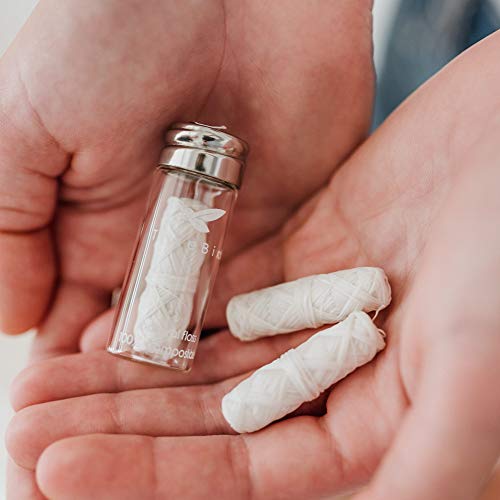 Biodegradable Dental Floss By Treebird | Refillable & Reusable Zero Waste Glass Dispenser | 3X33Yd Waxed Natural Cruelty Free Peace Silk Spools | 100% Compostable | Eco Friendly Plastic Free Oral Care #TOP1