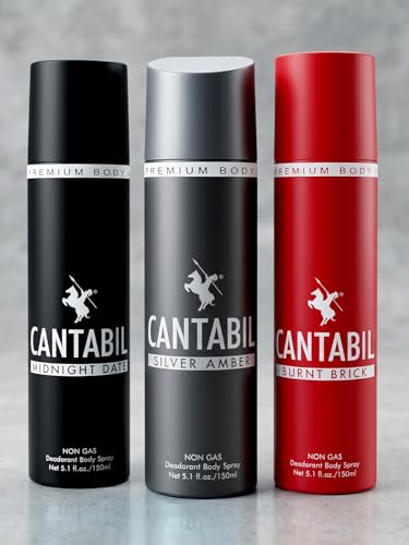 Image of Cantabil Silver Amber & Midnight Date & Burnt BrickUnisex No Gas Deodorant Body Spray | Combo Of 3 X 150ml With Lotus, Lemon, Citrus | Perfume Deo For Men & Women | Rakhi Gift for Brother