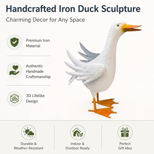 Sculpture canard fer forgé blanc objet déco table basse patio et chambre