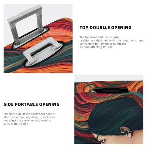 Woman With Long Colorful Hair Luggage Suitcase Covers Elastic Washable Travel Luggage Protector Anti Scratch Travel Suitcase Protective Cover For Kid And Adult, Fits 18-32 Inch Luggage4