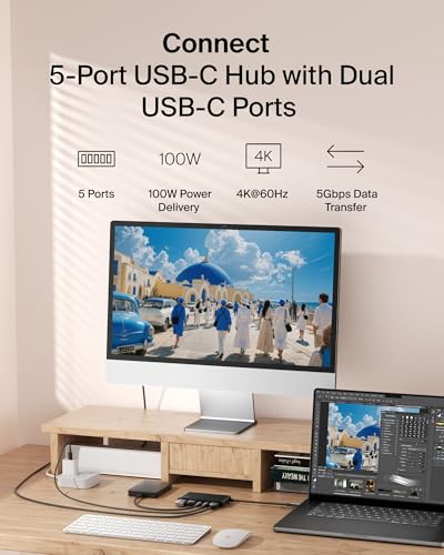 Image of Belkin USB C Hub 5-in-1, Type C Hub for Laptop & PC - USB Hub with 4K HDMI 2.0, 100W PD Charging, USB-A Ports, 5Gbps Data Transfer | USB Docking Station for MacBook Pro, Air, iPad Pro & More