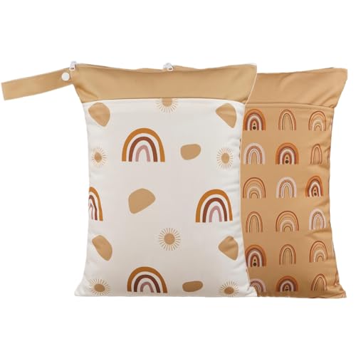 Image of Opgroeie Wet Dry Bags with Two Zippered Pockets and Handle, Reusable Storage Bag for Breast Pump Parts & Baby Items, Waterproof Diaper Bags, Yoga Gym Bag for Swimsuits or Wet Clothes-2pcs, 11.8*15.75"