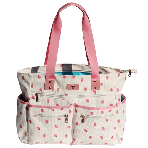 Weekender Bag Carry On Bag Overnight Tote Travel Duffle with 13 Pockets for Travel,Work，Gym,Beach,Teacher,Nurse (Corduroy Pink strawberry)