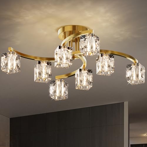 OKES Gold Semi Flush Mount Ceiling Light Fixture, 8-Light Modern
