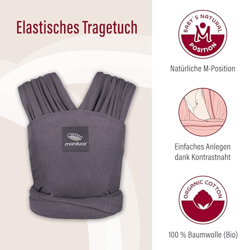 manduca Sling – elastisches Babytragetuch für Neugeborene ab 3,5 kg und Babys bis 15 kg – stabiles Tragetuch aus weichem Jersey-Strickstoff aus 100% Baumwolle (Bio) – Einheitsgröße, Farbe: slate