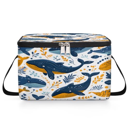GzLeyigou Cute Ocean Whales Lunch Bags for Women Men 9 Cans, Hot & Cold Food Delivery Bag Insulated Grocery Bag Insulated Lunch Box Whale Cooler Bag for Office Work Picnic Beach