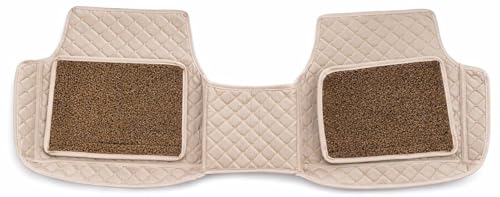 Image of Universal Car 7D Floor Mats for 5-Seater Cars | Premium PU Leatherette Car Foot Mats | Anti-Skid, Waterproof, Easy to Clean | Beige | Set of 3