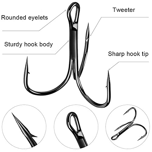 Bhina 50 Stück Drillingshaken Kohlenstoffstahl,Angelhaken Drillingshaken,Kohlenstoffstahl Angelhaken,Drillinge… – Bild 5