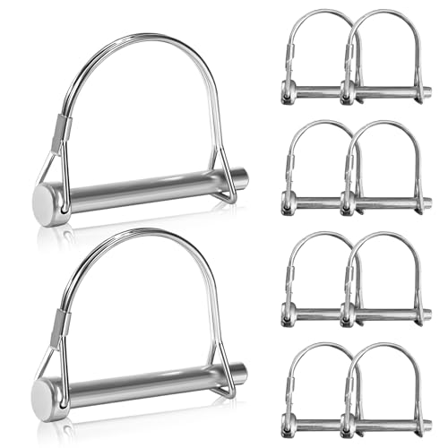 Pack of 10 Folding Pipe Pins with Snap Fastener, Locking Pin 8 mm x 60 mm Folding Splint in D Shape Safety Bolts Pipe Safety Pin for Trailers, Trucks, Tractors, Tipper