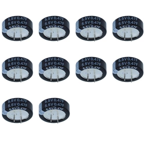 10-Pieces Button-Type C-Pin Capacitors 5.5V 0.47F (20.5×12.5MM) Suitable for Electrical Industries, Electronic Instruments, Timing Circuits, etc.