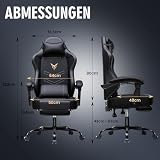 GTPLAYER Fotel gamingowy, ergonomiczny fotel dla graczy z podnóżkiem, krzesło biurowe z regulacją wysokości z poduszką pod głowę i lędźwie, krzesło obrotowe ze sztucznej skóry, kolor czarny