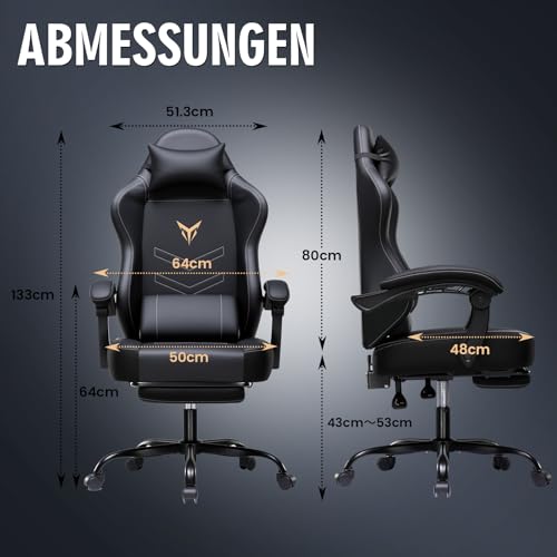 Sedia da gioco, ergonomica, con poggiapiedi, sedia da ufficio, regolabile in altezza, con cuscino lombare, sedia girevole in ecopelle nera - Sedia gaming - Immagine 2